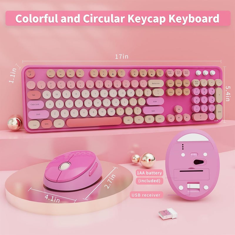 SkyGive Wireless Keyboard and Mouse Combo, Ergonomic Full Size Typewriter Retro Round Keycaps Keyboard, Compatible with Windows, PC, Perfer for Home and Office Keyboards （Red） - Image 5